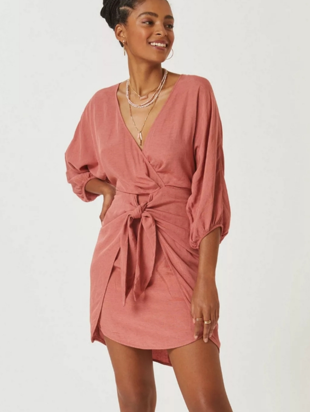 Anthropologie Puff sleeve, Faux Wrap, Tie Front Mini Dress, Sz 14, Euc